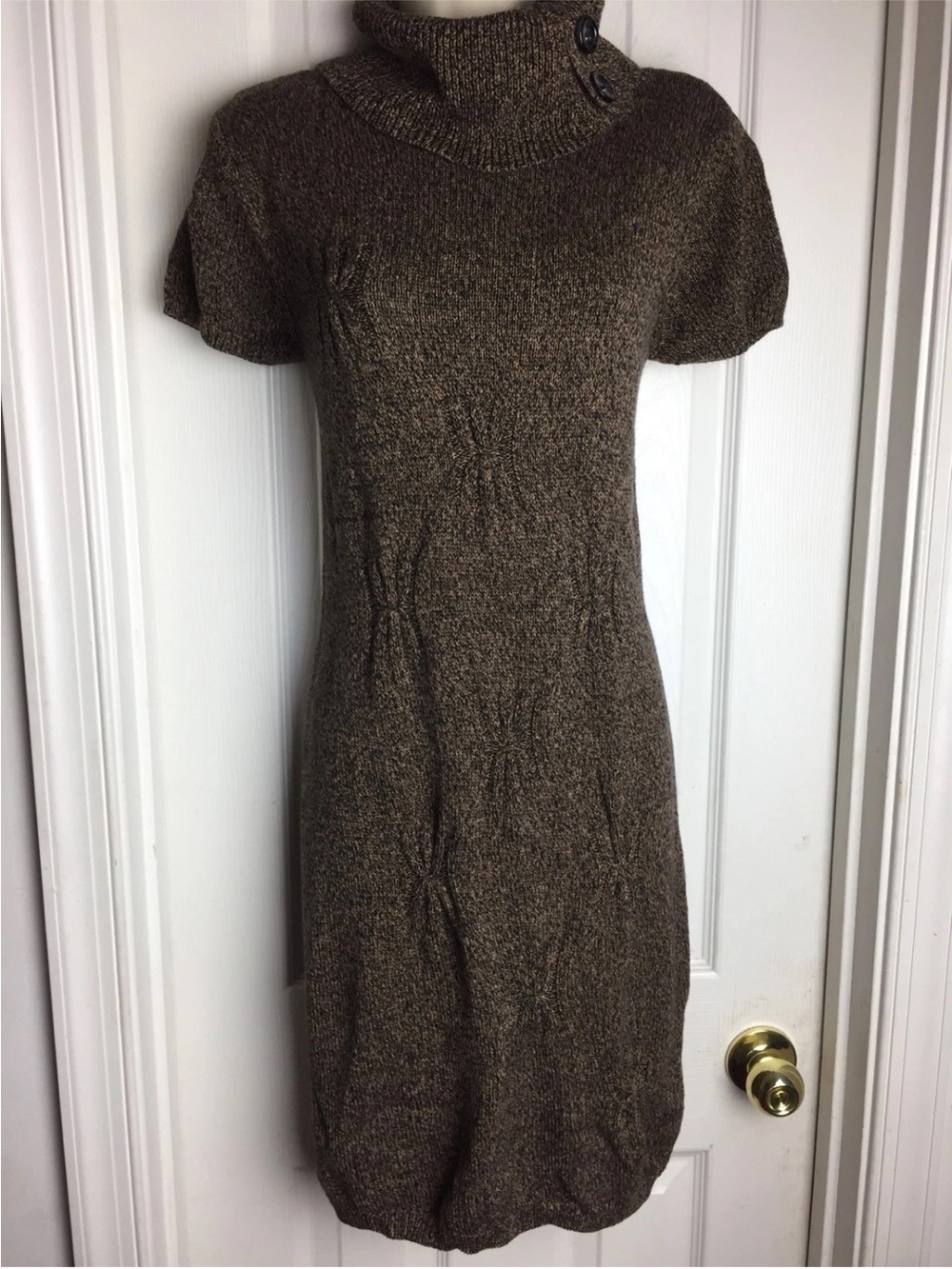Jones Wear Dress Sweater Fold Down Neck s/s Brown Marled-KNIT Medium M